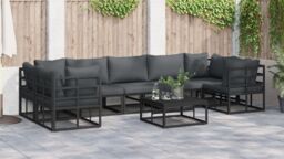 Berkfield Home Garden Sofa Set 8 pcs Black Aluminium - thumbnail 6