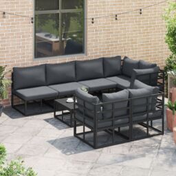 Berkfield Home Garden Sofa Set 8 pcs Black Aluminium - thumbnail 5