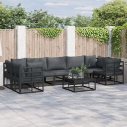 Berkfield Home Garden Sofa Set 8 pcs Black Aluminium - thumbnail 1