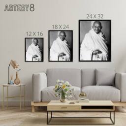 "Artery8 Political Activist Mohandas Gandhi Portrait Framed Canvas Wall Art Print in Grey - Size: W12"" x H16""" - thumbnail 4