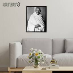 "Artery8 Political Activist Mohandas Gandhi Portrait Framed Canvas Wall Art Print in Grey - Size: W12"" x H16""" - thumbnail 3
