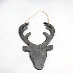Shatchi 26cm Silver Christmas Wooden Hanging Deer Head Wall Decoration Xmas Home Office Holiday Decorative Centrepiece - thumbnail 2