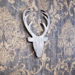 Shatchi 26cm Silver Christmas Wooden Hanging Deer Head Wall Decoration Xmas Home Office Holiday Decorative Centrepiece - thumbnail 5