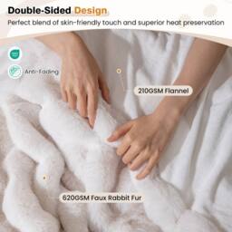 Costway 203x153cm Faux Fur Throw Blanket Fuzzy Plush Bubble Blanket in White - Size: 203x153 cm - thumbnail 8