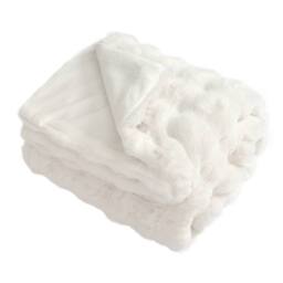 Costway 203x153cm Faux Fur Throw Blanket Fuzzy Plush Bubble Blanket in White - Size: 203x153 cm - thumbnail 7