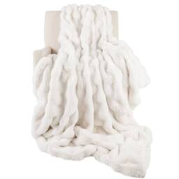 Costway 203x153cm Faux Fur Throw Blanket Fuzzy Plush Bubble Blanket in White - Size: 203x153 cm - thumbnail 1