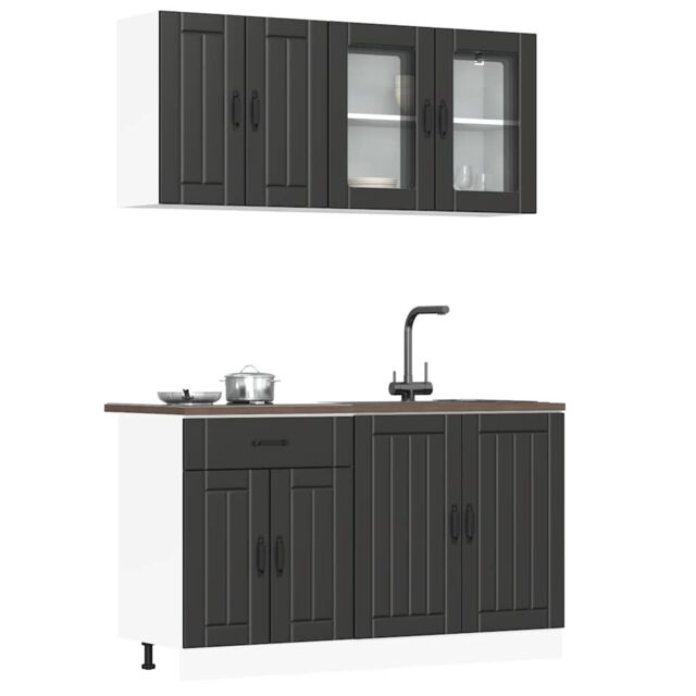 Berkfield Home 4 Piece Kitchen Cabinet Set Kalmar Black Engineered Wood - image 1