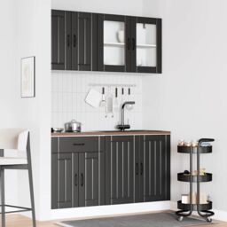 Berkfield Home 4 Piece Kitchen Cabinet Set Kalmar Black Engineered Wood - thumbnail 3