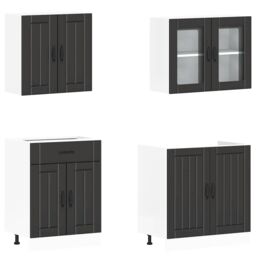 Berkfield Home 4 Piece Kitchen Cabinet Set Kalmar Black Engineered Wood - thumbnail 4
