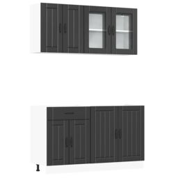 Berkfield Home 4 Piece Kitchen Cabinet Set Kalmar Black Engineered Wood - thumbnail 2
