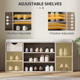 HOMCOM Shoe Storage Cabinet Bench w/ Cushion Adjustable Shelves Grey - thumbnail 5