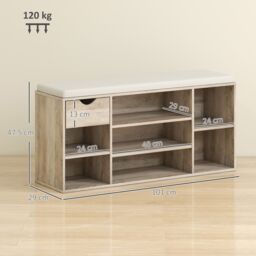 HOMCOM Shoe Storage Cabinet Bench w/ Cushion Adjustable Shelves Grey - thumbnail 3