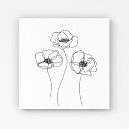 "Warren Reed - Designer Monochrome Line Drawn Poppies Canvas in White - Size: W16"" x H16""" - thumbnail 1
