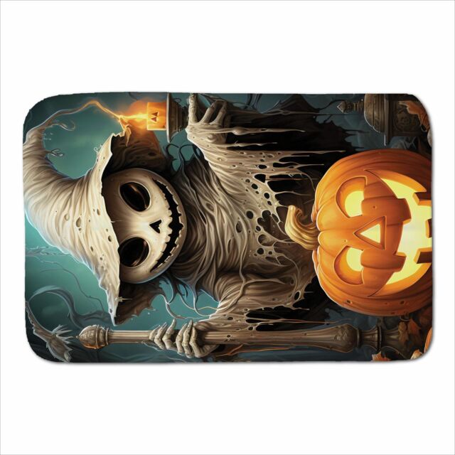Warren Reed - Designer Creepy Ghost With Pumpkins Sherpa Blanket in Orange - Size: Large - image 1