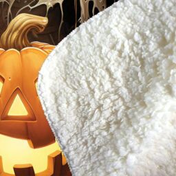 Warren Reed - Designer Creepy Ghost With Pumpkins Sherpa Blanket in Orange - Size: Large - thumbnail 3