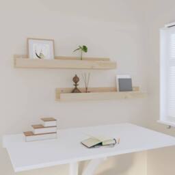 Berkfield Home Wall Shelves 2 pcs 80x12x9 cm Solid Wood Pine in Light Tan - Size: 80 x 12 x 9 cm - thumbnail 6