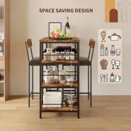 KORVIXA 3PCS Dining Table Set w/ 2 Upholstered Bar Stool in Brown - Size: 100 cm x 100 cm - thumbnail 3