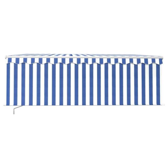Berkfield Home Manual Retractable Awning with Blind&LED 4.5x3m Blue&White in Blue - image 1