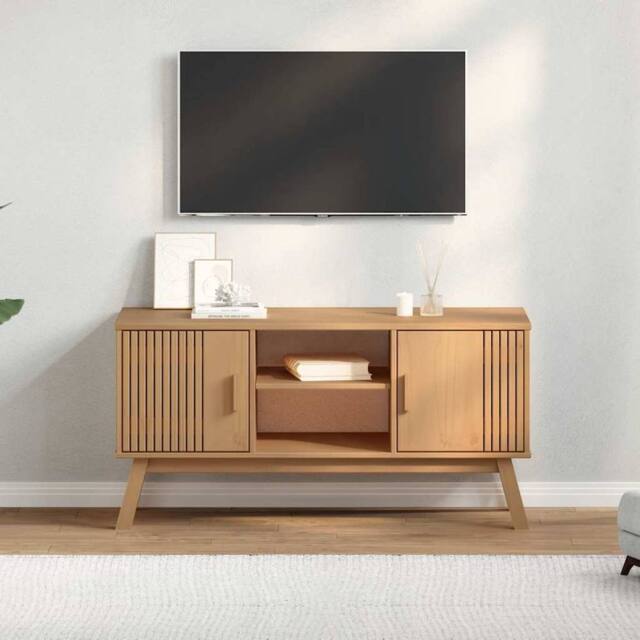 Berkfield Home TV Cabinet OLDEN Brown 114x43x57 cm Solid Wood Pine in Light Brown - Size: 114 x 43 x 57 cm - image 1