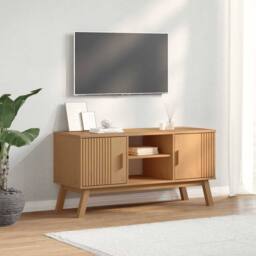 Berkfield Home TV Cabinet OLDEN Brown 114x43x57 cm Solid Wood Pine in Light Brown - Size: 114 x 43 x 57 cm - thumbnail 2