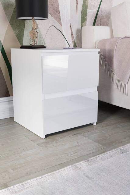 HD Designs Glinton 'HIGH GLOSS 2 Drawer Bedside Chest' Storage Bedroom Furniture in White - image 1