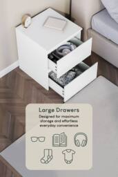 HD Designs Glinton 'HIGH GLOSS 2 Drawer Bedside Chest' Storage Bedroom Furniture in White - thumbnail 6