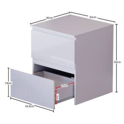 HD Designs Glinton 'HIGH GLOSS 2 Drawer Bedside Chest' Storage Bedroom Furniture in White - thumbnail 2