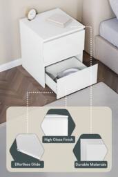 HD Designs Glinton 'HIGH GLOSS 2 Drawer Bedside Chest' Storage Bedroom Furniture in White - thumbnail 5