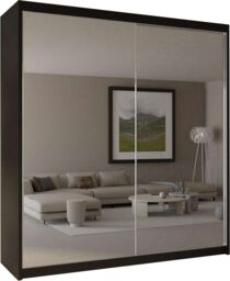 Sliding Wardrobes 4U Jacklin Double Full Mirror Sliding Door Wardrobe 200cm X 217cm in Black - Size: 200 cm X 217 cm - thumbnail 2
