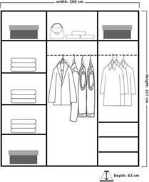 Sliding Wardrobes 4U Jacklin Double Full Mirror Sliding Door Wardrobe 200cm X 217cm in Black - Size: 200 cm X 217 cm - thumbnail 3