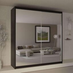 Sliding Wardrobes 4U Jacklin Double Full Mirror Sliding Door Wardrobe 200cm X 217cm in Black - Size: 200 cm X 217 cm