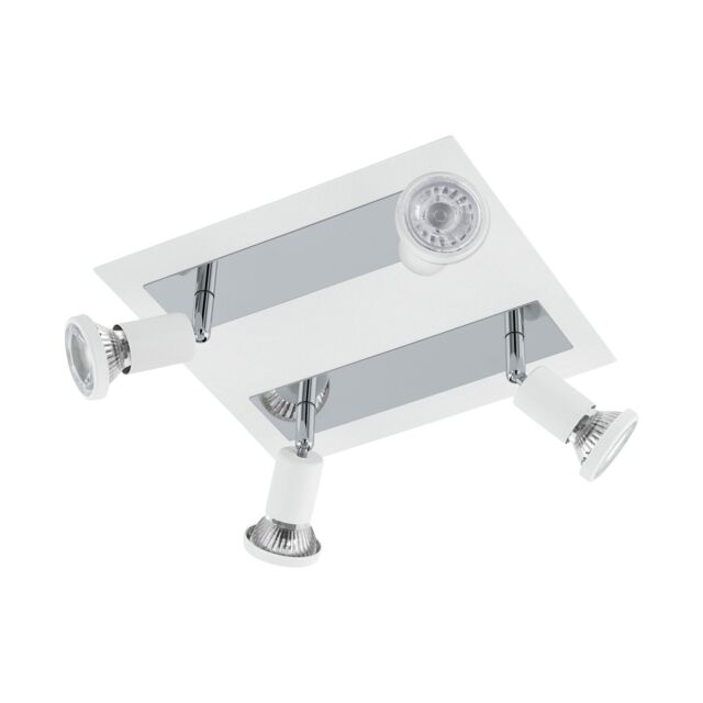 Loops Wall Ceiling 4 Spot Light Colour White Chrome Shade & Back Plate Bulb GU10 4x5W - image 1