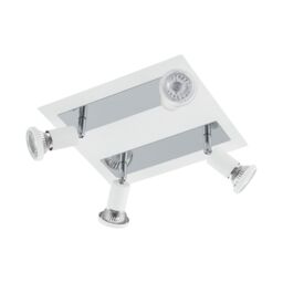 Loops Wall Ceiling 4 Spot Light Colour White Chrome Shade & Back Plate Bulb GU10 4x5W - thumbnail 1