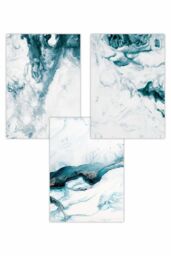 ARTZE Set of 3 Teal Blue Abstract Ocean Waves Art Posters - Size: W30 cm x H42 cm - thumbnail 1