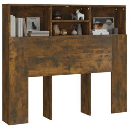 Berkfield Home Headboard Cabinet Smoked Oak 120x19x103.5 cm in Brown - thumbnail 4