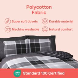 Rapport Home Argyle Design Tartan Polycotton Duvet Set With Pillowcase in Grey - Size: Single - thumbnail 6