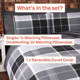 Rapport Home Argyle Design Tartan Polycotton Duvet Set With Pillowcase in Grey - Size: Single - thumbnail 4
