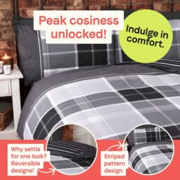 Rapport Home Argyle Design Tartan Polycotton Duvet Set With Pillowcase in Grey - Size: Single - thumbnail 2