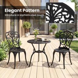 Costway 3PCS Patio Bistro Set Cast Aluminum Table & Chairs w/ Umbrella Hole in Black - thumbnail 6
