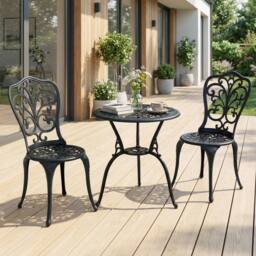 Costway 3PCS Patio Bistro Set Cast Aluminum Table & Chairs w/ Umbrella Hole in Black - thumbnail 9