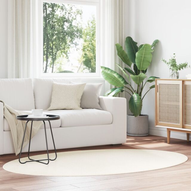 Berkfield Home Rugs Cream Wool 140 x 200 cm Durable Area Rug Oval - Size: Medium - image 1