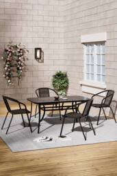 Living and Home 4 Seater Outdoor Garden Dining Table and Chairs Set in Black