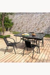 Living and Home 4 Seater Outdoor Garden Dining Table and Chairs Set in Black - thumbnail 3