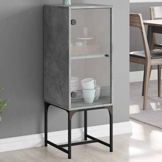 Berkfield Home Side Cabinet with Glass Doors Concrete Grey 35x37x100 cm - Size: 35 x 37 x 100 cm - image 1