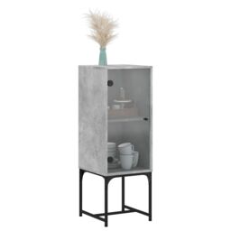 Berkfield Home Side Cabinet with Glass Doors Concrete Grey 35x37x100 cm - Size: 35 x 37 x 100 cm - thumbnail 4