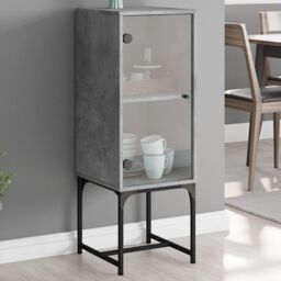 Berkfield Home Side Cabinet with Glass Doors Concrete Grey 35x37x100 cm - Size: 35 x 37 x 100 cm - thumbnail 1