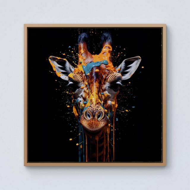 Warren Reed - Designer Giraffe Face Splashart Framed Canvas in Light Brown - Size: w40 inch x h40 inch - image 1