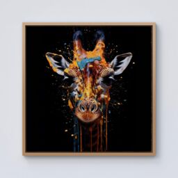 Warren Reed - Designer Giraffe Face Splashart Framed Canvas in Light Brown - Size: w40 inch x h40 inch - thumbnail 1