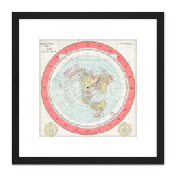 Artery8 Map Gleason 1892 World Time Calculator Flat Earth 8X8 Inch Square Wooden Framed Wall Art Print Picture with Mount in Black - thumbnail 1