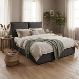 Wyld Haus Wexford Deep Grey Linen Double Bed Pillow Headboard 4ft6 in Dark Grey - thumbnail 1